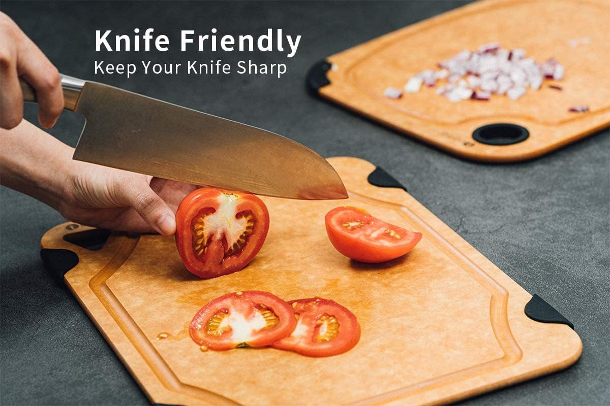 Cutting Board for Kitchen Dishwasher Safe, Wood Fiber Cutting Board, Eco-Friendly, Non-Slip, Juice Grooves, Non-Porous, BPA Free, Small Silicone Cutting Board, 11.5 X 9.25-Inch, Natural Slate