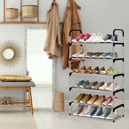 3 Tier Shoe Rack, Stackable Metal 9 Pairs Shoes Organizer Storage Shelf for Closet Door Entryway
