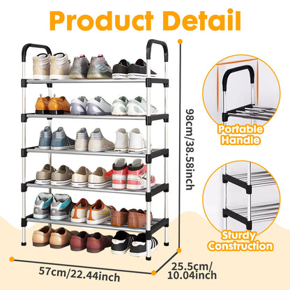 3 Tier Shoe Rack, Stackable Metal 9 Pairs Shoes Organizer Storage Shelf for Closet Door Entryway